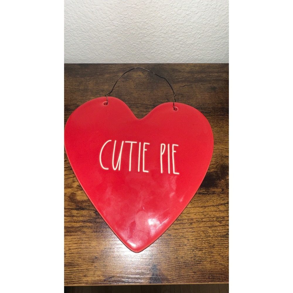 Rae Dunn Cutie Pie Red Ceramic Heart Wall Hanging Sign Magenta Artisan Collectio